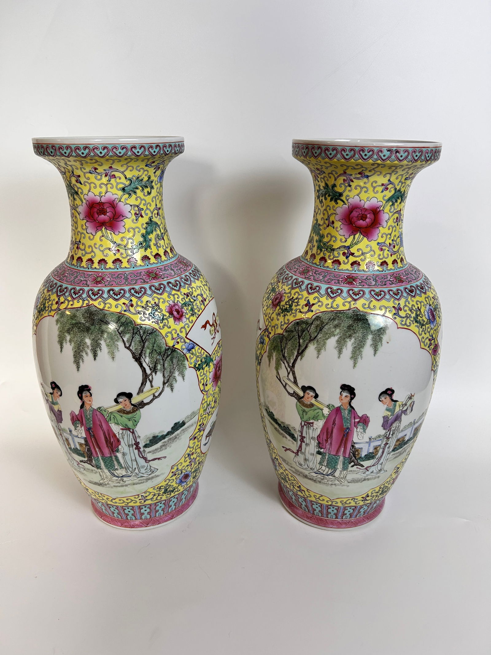 Pair Famille Rose Large Vases 18 H (1 of 2)