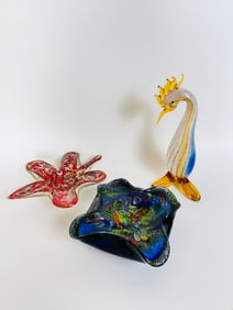 3 Vintage Murano glass items, tutti frutti bowl,