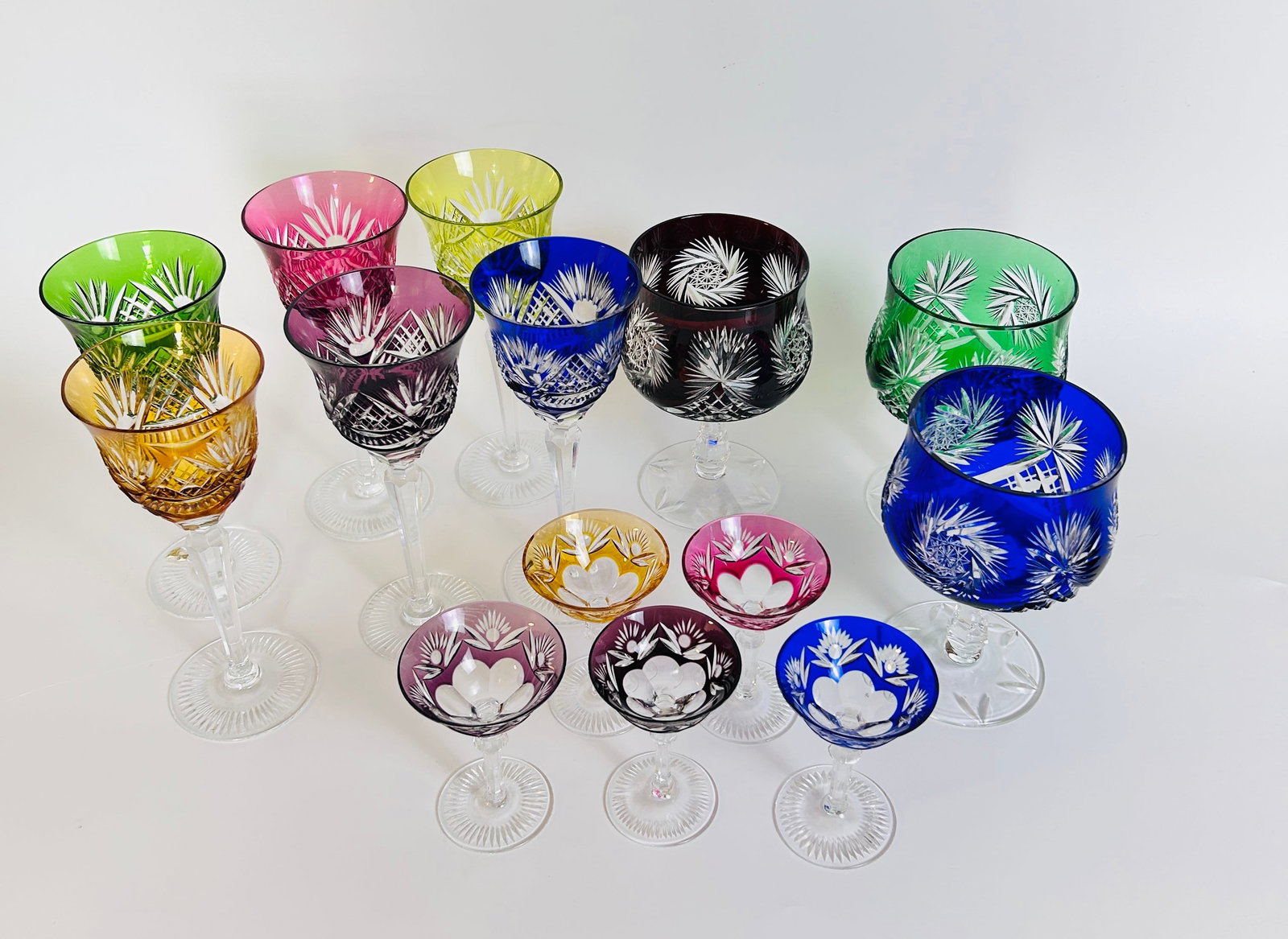Vintage Bohemian colored cut to clear glasses (14) (1 of 3)