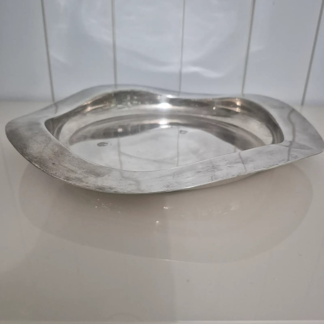 1990s Modern Design Silver Plated Italian Centerpiece by Mesa: This silver plated round centerpiece designed by Francesco Bettoni and manufactured by Mesa Italy in the Nineties.It's marked on the bottom , and in good condition overall.There a