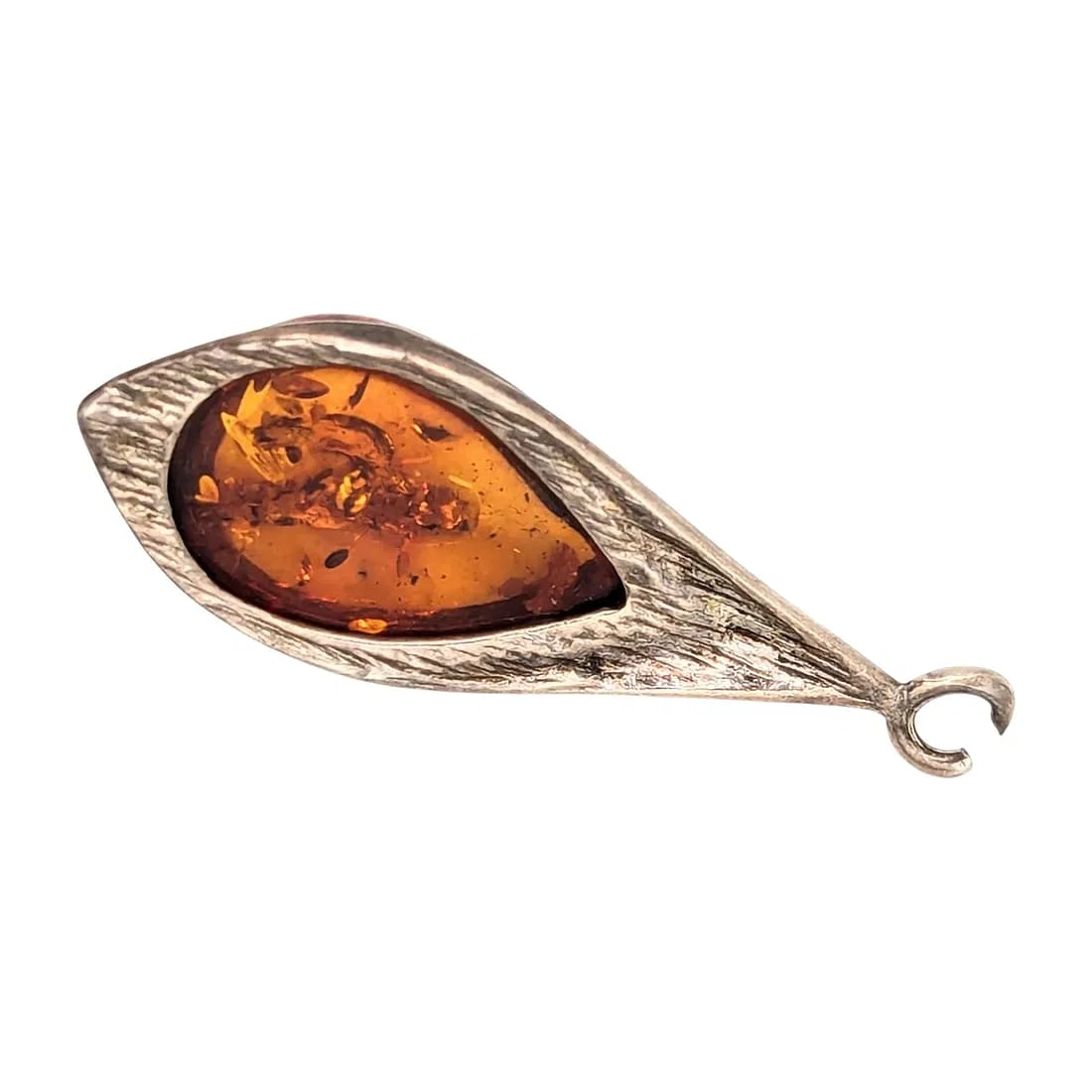 Sterling Pendant with Amber Teardrop Cabochon 1.47g: Sterling Pendant with Amber Teardrop Cabochon 1.47gINCL": sterling flat chain marked 925 & Italy In-house domestic shipping is available, email for more information. All items ship from Sarasota,