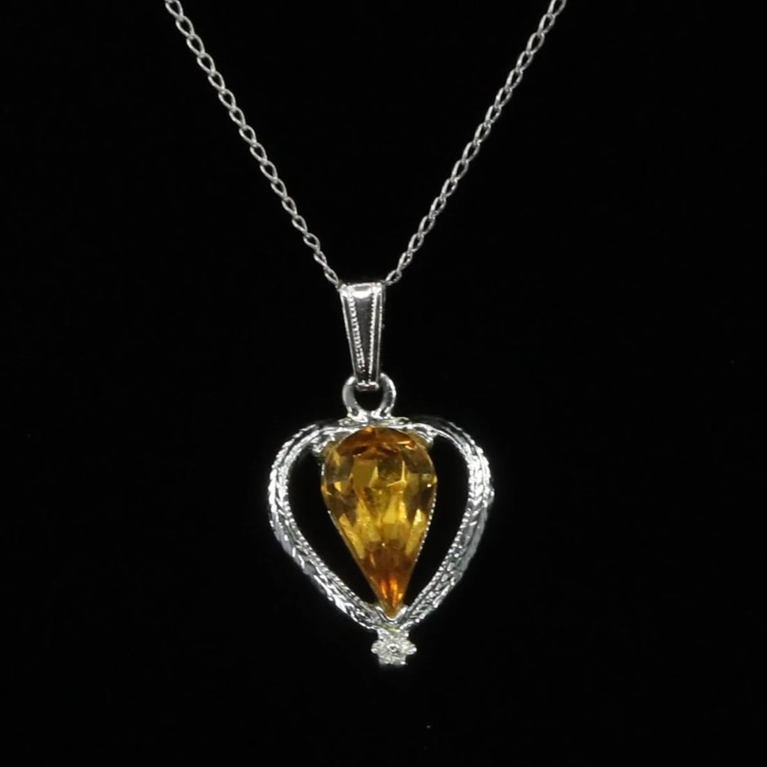 Sterling Silver Teardrop Rhinestone Heart Pendant 18" Curb Chain Necklace - 2.5g: Sterling Silver Teardrop Rhinestone Heart Pendant 18" Curb Chain Necklace - 2.5gincl: chain marked Sterling. In-house domestic shipping is available, email for more information. All items ship