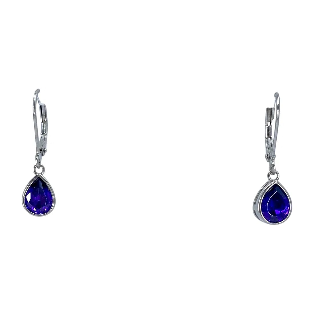 Simple Sterling Silver Purple Rhinestone Teardrop Dangle Earrings, 2.99g (1 of 3)