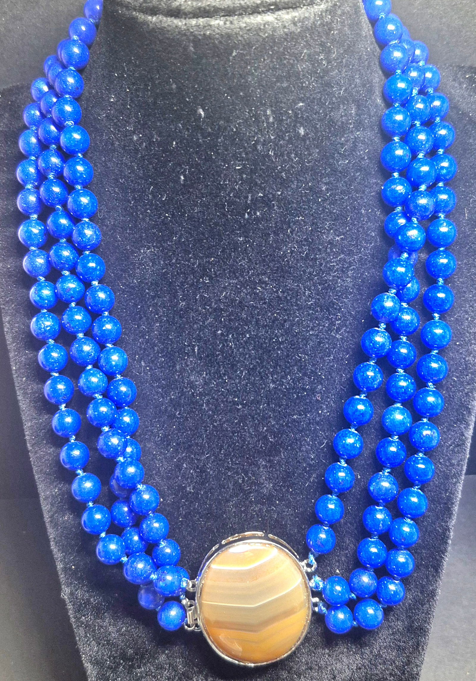 Vintage Lapis & Agate Necklace ~ 3 Strand ~ 144gr (1 of 3)