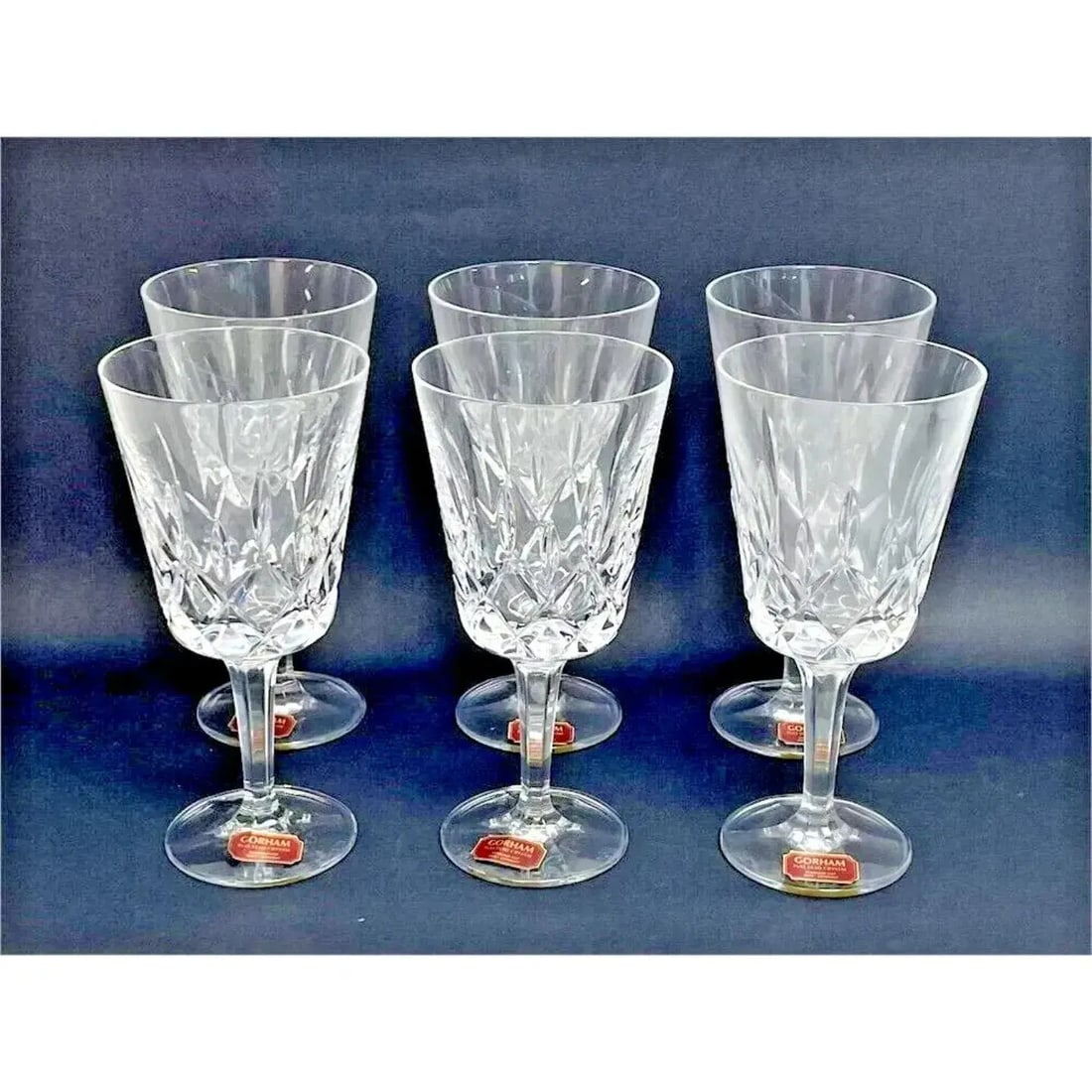 1980s Gorham Crystal "King Edward" Water Goblets- Set of 6: Gorham Crystal " King Edward " ~ set 6 Water Goblets, 7 1/8" NIBSet of 6 with box included. Each has the original Gorham label. No chips or cracks.New in original blue Gorham box with label===========