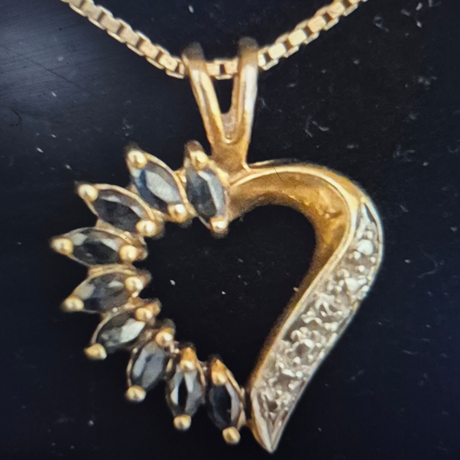 : Sterling Silver ROSS SIMONS Sapphire & Diamond Heart Gold Necklace Pendant on Gold/over SS Chain: Sterling Silver ROSS SIMONS Sapphire & Diamond Heart Gold Necklace Pendant on Gold/over SS Chain Marked Italy - 5gThis item has been gently used but is in good condition. It might have a few signs of