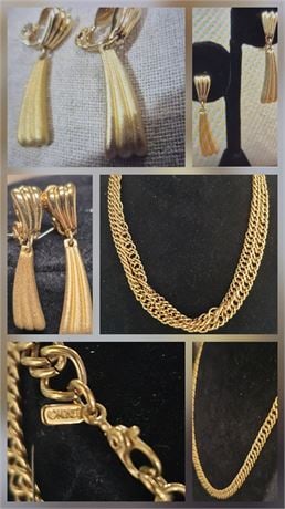 Monet Gold Necklace & Polished & Brushed Gold Drop Dangle (1 of 5)