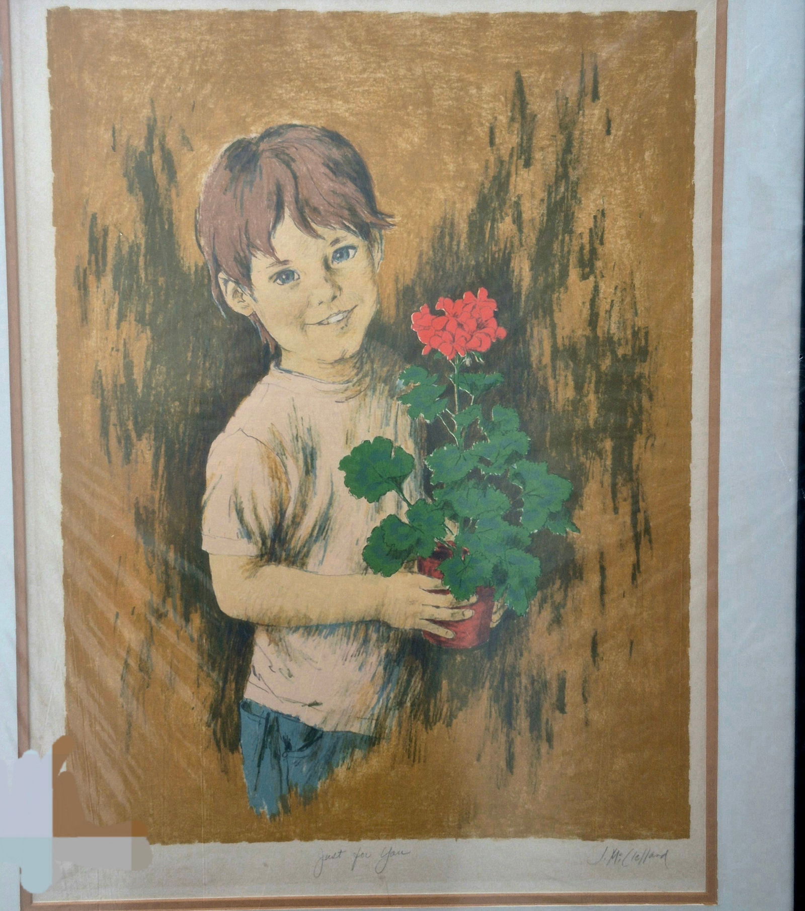 Original Watercolor "Just For YOU" ~ JM McClelland Signed AP: Original Watercolor "Just For YOU" ~ JM McClelland Signed AP> original signed AP [artists proof]> Size: 26" / 32" matt and framed> professionally framed> no loss of color, NO FOXING, no damage. Frame