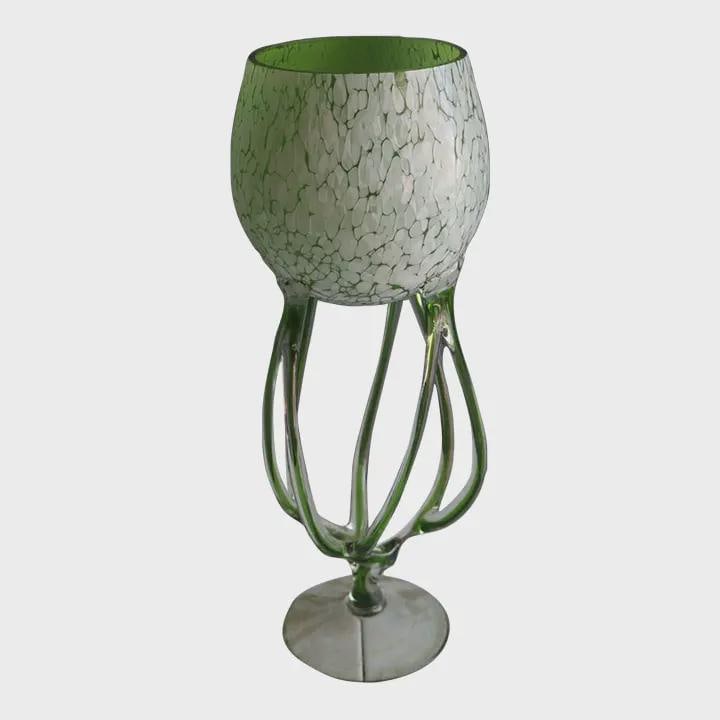1970s Mid Century Vintage Artistic Green Big Glass Vase, Poland: Mid Century Vintage Artistic Green/white Big Glass Vase, Poland, Europe, 1970sBeautiful and Unique Artistic VaseAuthor: Decorative Glassworks "Makora", KrosnoStemmed Legged Hand Blown Art Glass Goblet