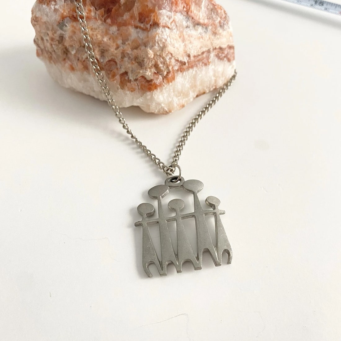 Vintage Estate R Landerholm 1960's Swedish Modernist Pewter MCM Signed Necklace: Pre-owned - Good: This item has been gently used but is in good condition. It might have a few signs of wear, like light scratches or tarnishing. This is a vintage 1960s era pendant, has been cleaned 