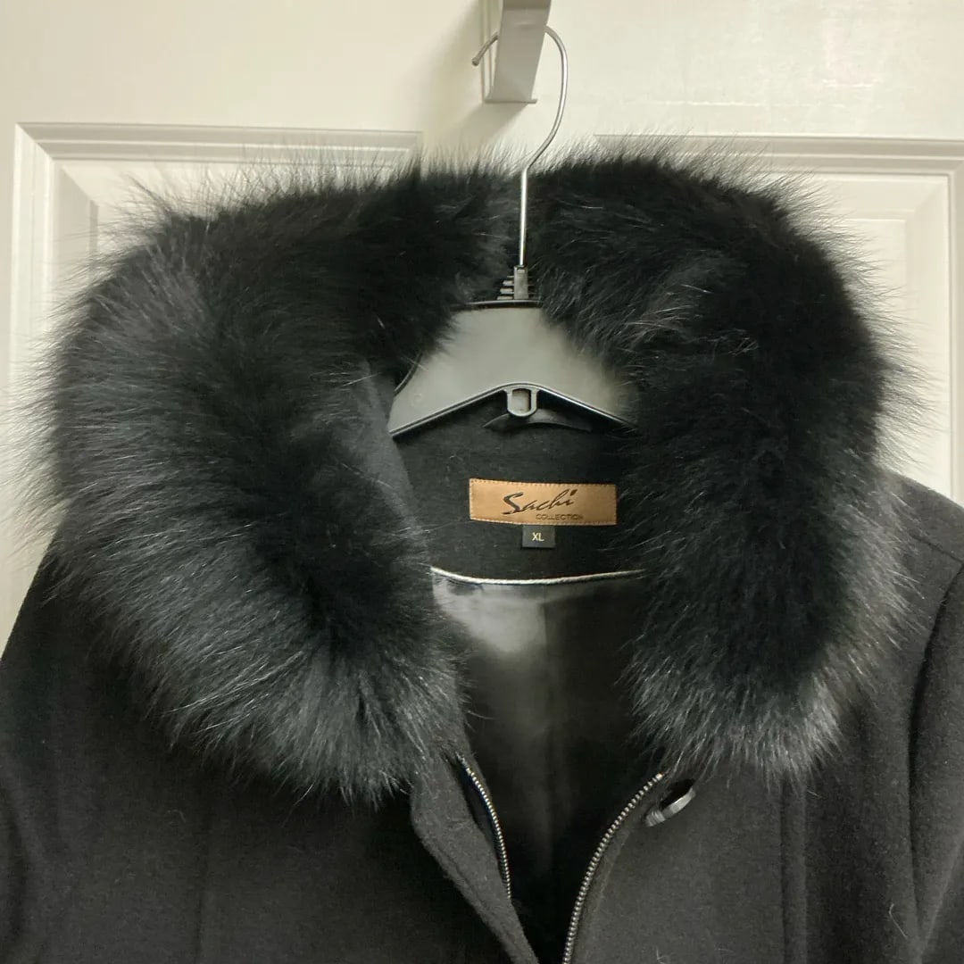 Hooded Wool Blend Coat with Genuine Fox Fur Trim SACHI (1 of 7)