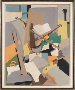 Esphyr Slobodkina, 1908-2002 (Russia/USA): Esphyr Slobodkina (1908-2002). Violin, 1985. Oil on canvas, size 76 x 61 cm (30 x 24 inches), frame dimensions 85 x 70 cm (33 1/2 x 27 1/2 inches). Signed and dated lower right.