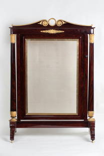 Empire, Fire Screen, 19th century: Fire screen with a retractable panel, circa 1820-30s, Empire. Wood (mahogany) with ormolu bronze. Height 98 cm (38 2/3 inches), weight 68 cm (26 3/4 inches).