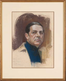 Peter Alexander Ilyin, 1887-1950 (Russia/USA): Peter Alexander Ilyin (1887-1950). Portrait of Haig Patigian, 1930s. Pastel on paper, size 49,5 x 36 cm (19 1/2 x 14 1/4 inches). Frame dimensions 73,5 x 58,5 cm (29 x 23 inches). Signed and titled lo