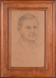 Haig Patigian, 1876-1950 (Armenia/USA): Haig Patigian (1876-1950), Portrait of the Orie Johnson, 1944. Pencil on paper, plywood, size 51 x 30 cm (20 x 11 3/4 inches). Frame dimensions 70 x 49 cm (27 1/2 x 19 1/3 inches). Provenance: