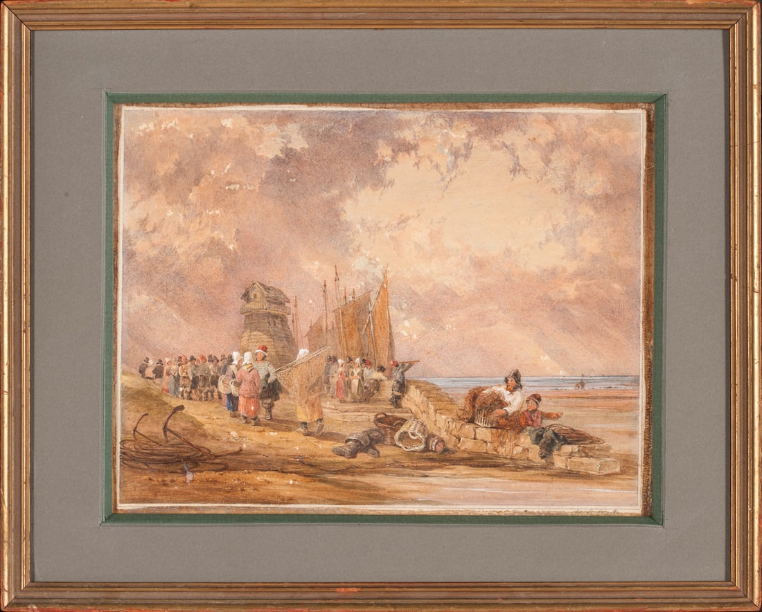 The Return of Fishermen Watercolour, 18th-19th century