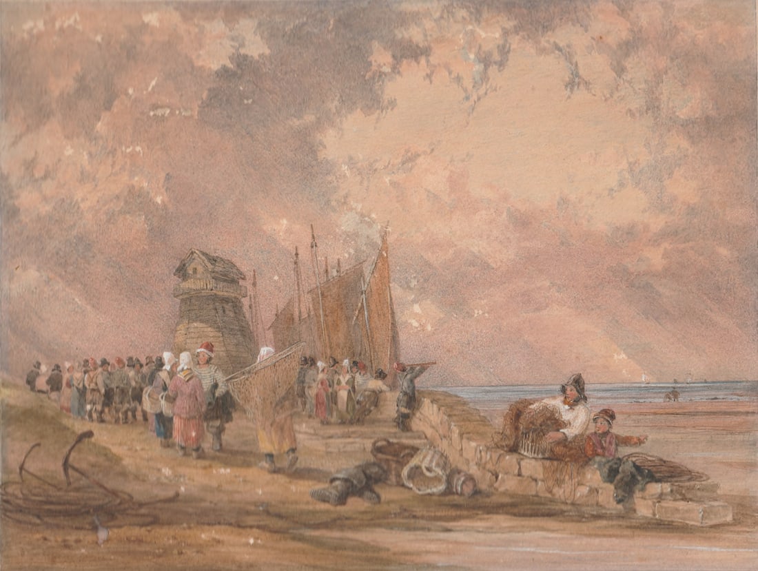 The Return of Fishermen Watercolour, 18th-19th century