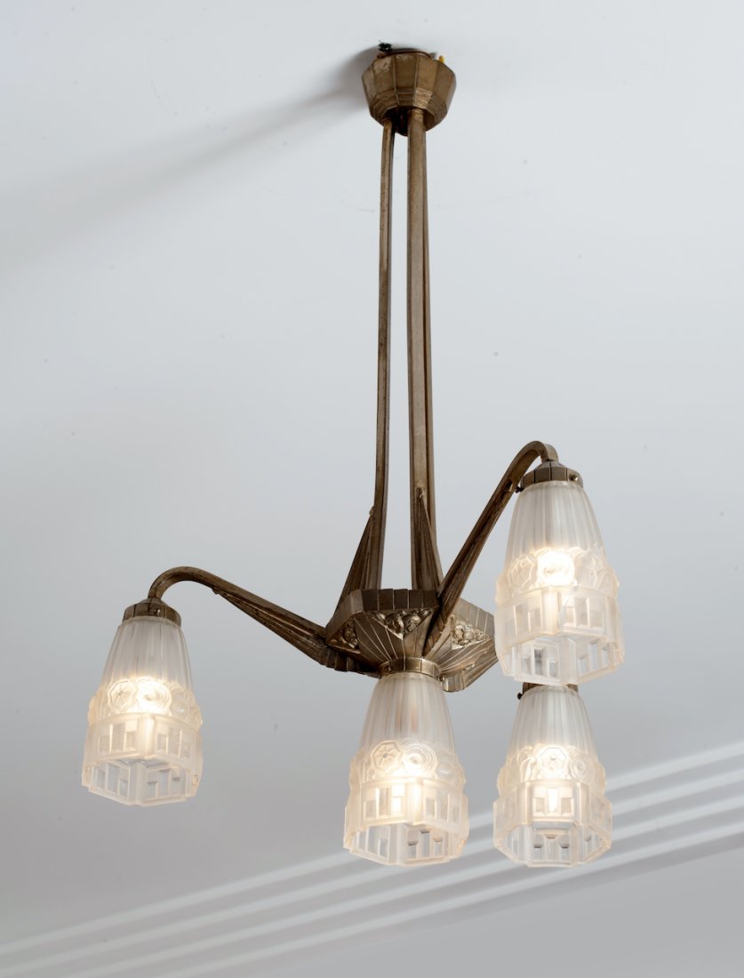 Art Deco Bronze Chandelier, circa 1920-30s