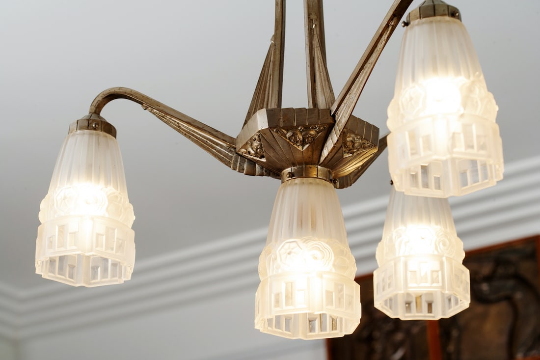 Art Deco Bronze Chandelier, circa 1920-30s