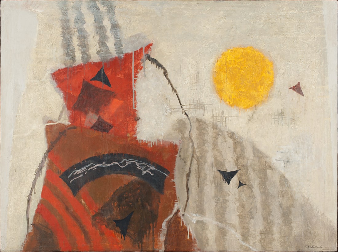 Tetsuo Ochikubo, 1923-1975 (Japanese/USA): Tetsuo Ochikubo (1923-1975). Oil on canvas, size 76,5 x 101,5 cm (30 x 40 inches). Unframed. Signed lower right. (Tetsuo Ochikubo (1923-1975), also known as Bob Ochikubo, was a Japanese-American paint