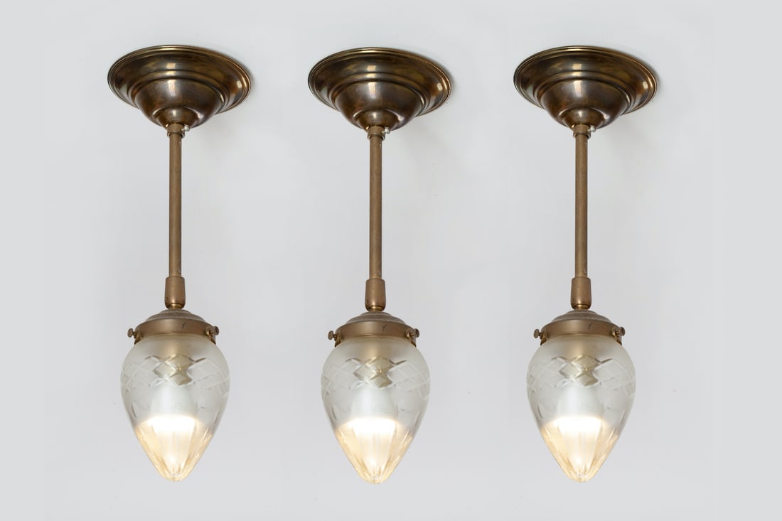 Lot of 3 Ceiling Lamps, Glass, early 20th century