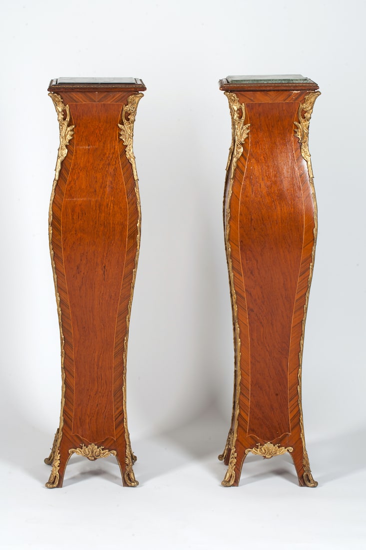 Pair of Pedestal Stands, 20th century. Wood, Bronze