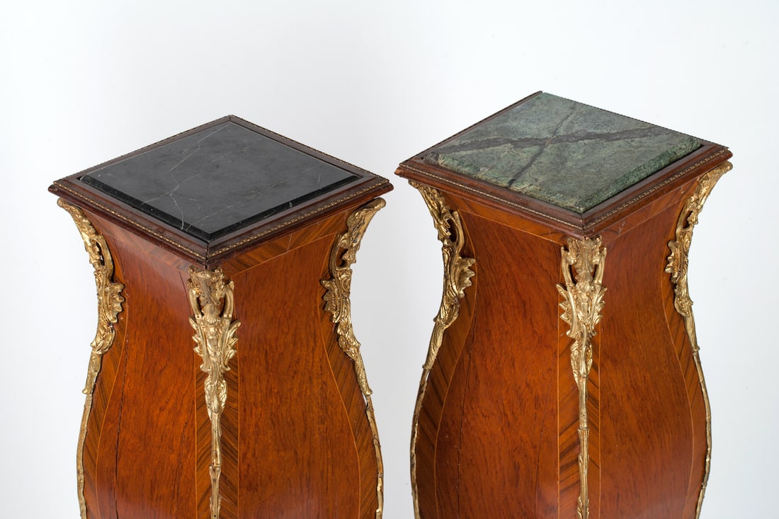 Pair of Pedestal Stands, 20th century. Wood, Bronze