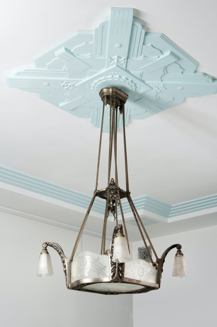 Art Deco Bronze Chandelier, 1920s