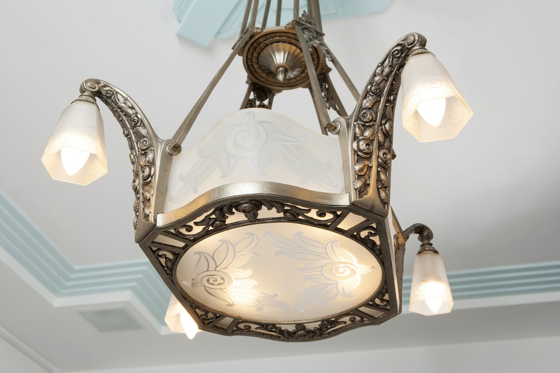 Art Deco Bronze Chandelier, 1920s