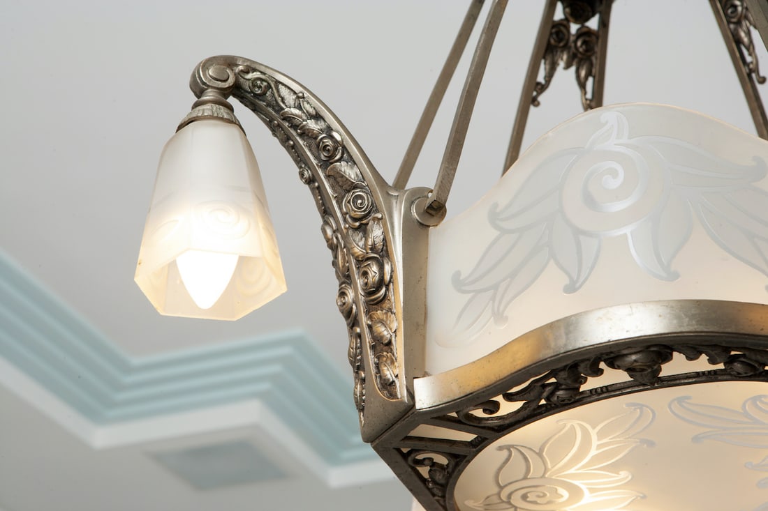 Art Deco Bronze Chandelier, 1920s