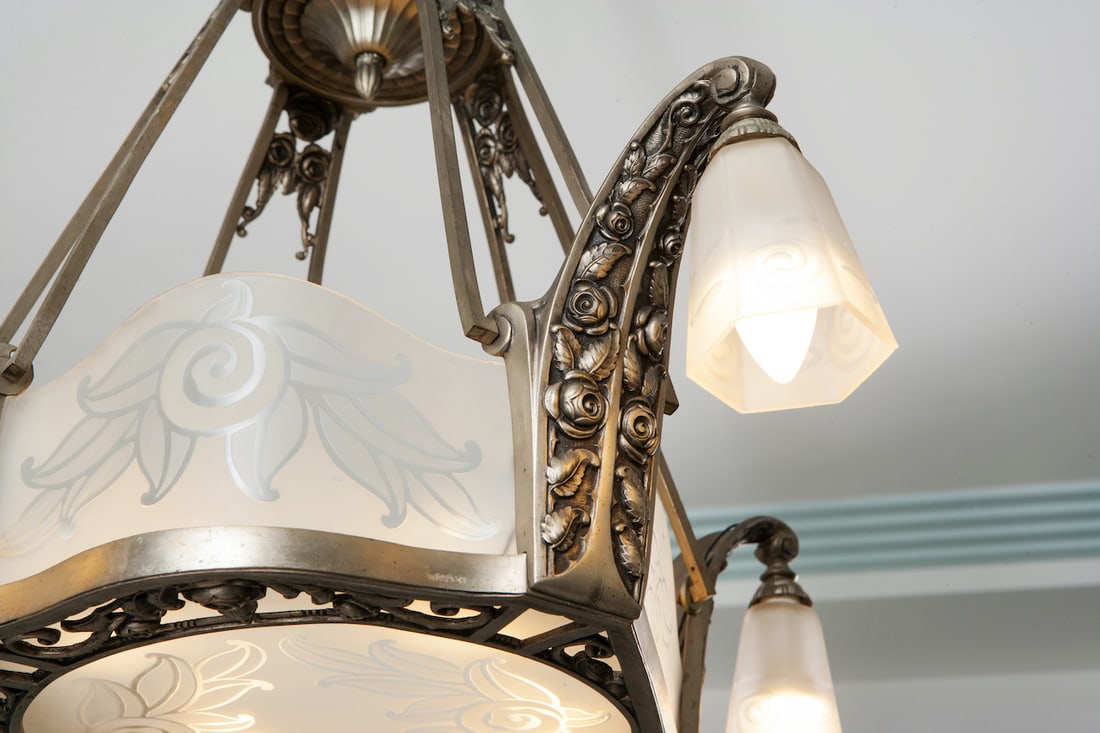 Art Deco Bronze Chandelier, 1920s