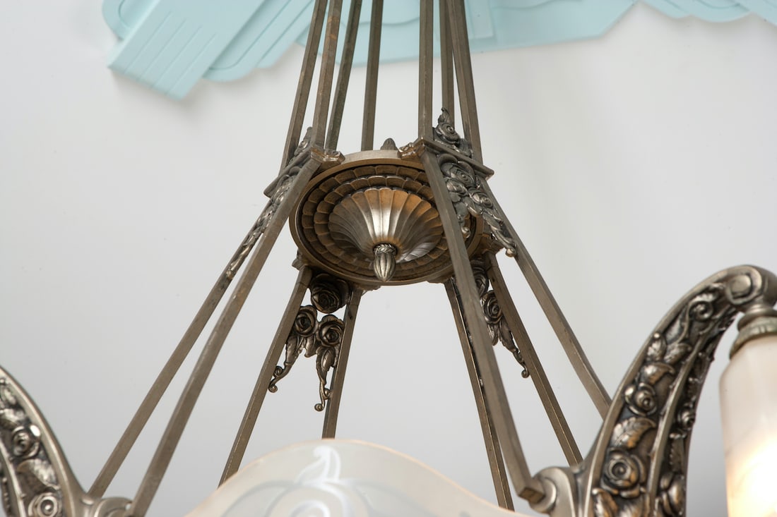 Art Deco Bronze Chandelier, 1920s