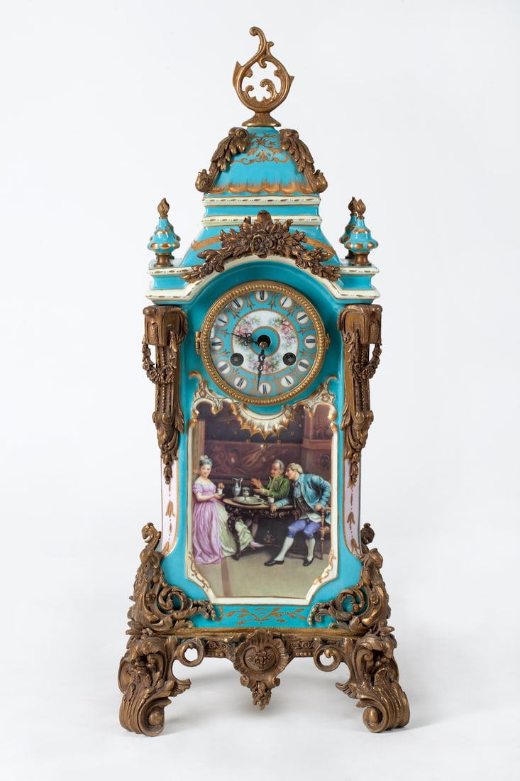 Bronze and Porcelain Clock, 20th century