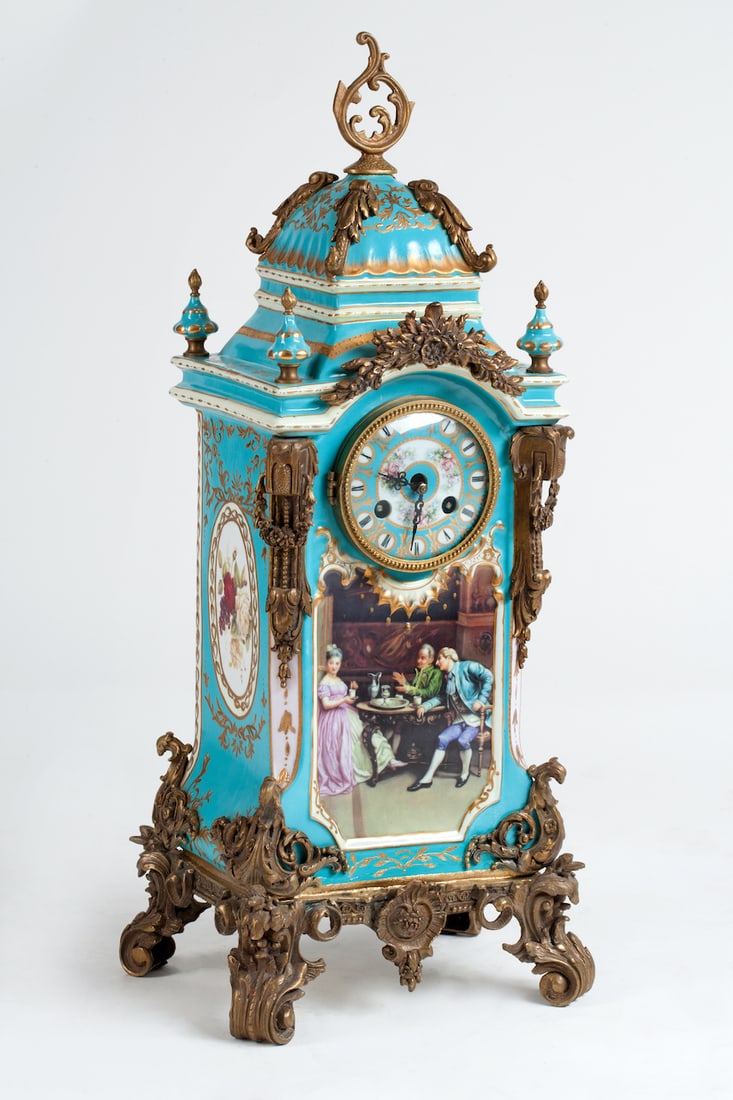Bronze and Porcelain Clock, 20th century