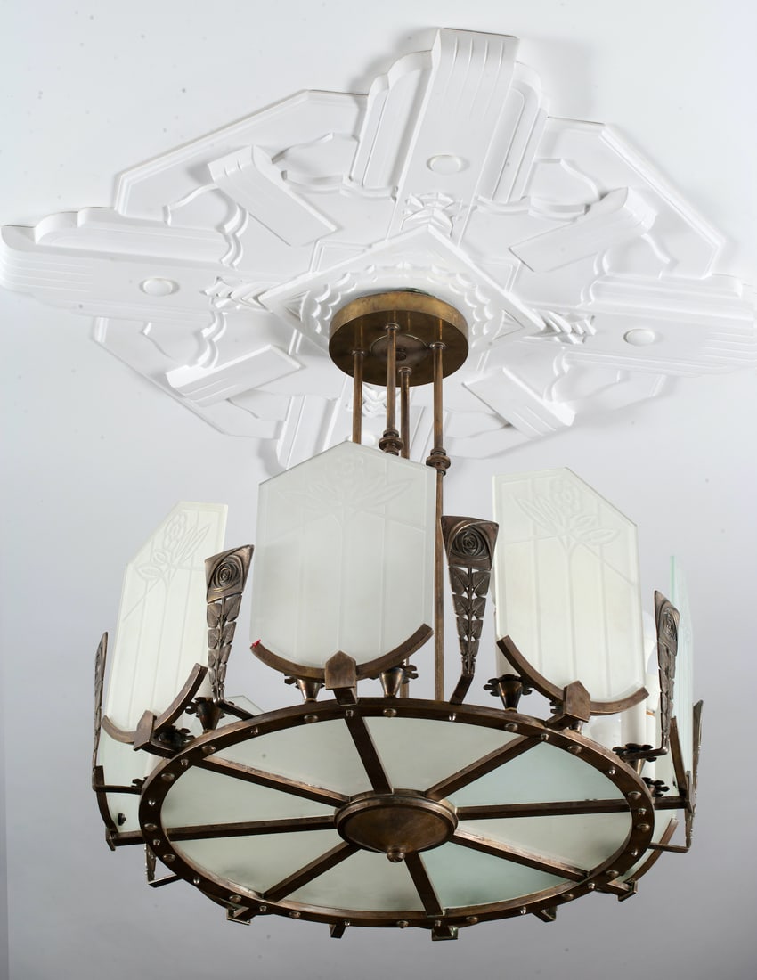 Art Deco Bronze Chandelier, circa 1920-30s