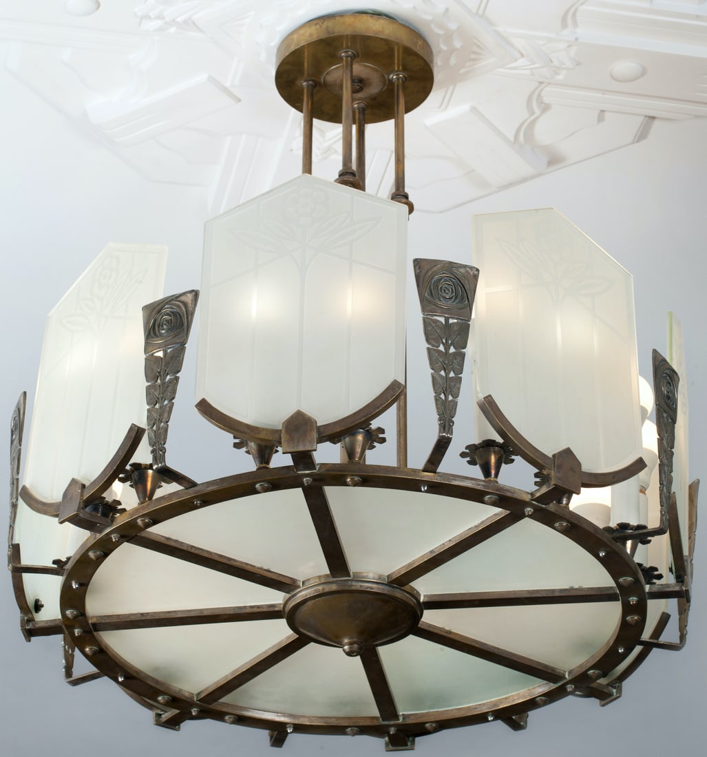 Art Deco Bronze Chandelier, circa 1920-30s