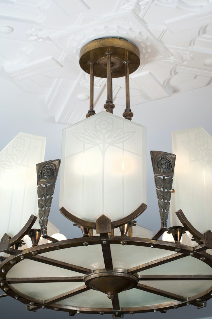Art Deco Bronze Chandelier, circa 1920-30s