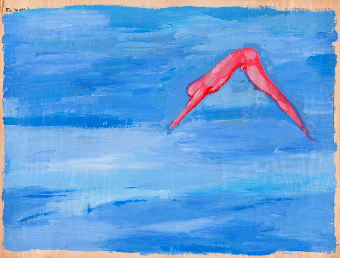 Paul Thek, 1933-1988 (USA/New York): Paul Thek (1933-1988). Swimming series, 1969. Acrylic on newspaper, size 57,5 x 75,7 cm (22 2/3 x 29 3/4 inches). Signed and dated lower right.