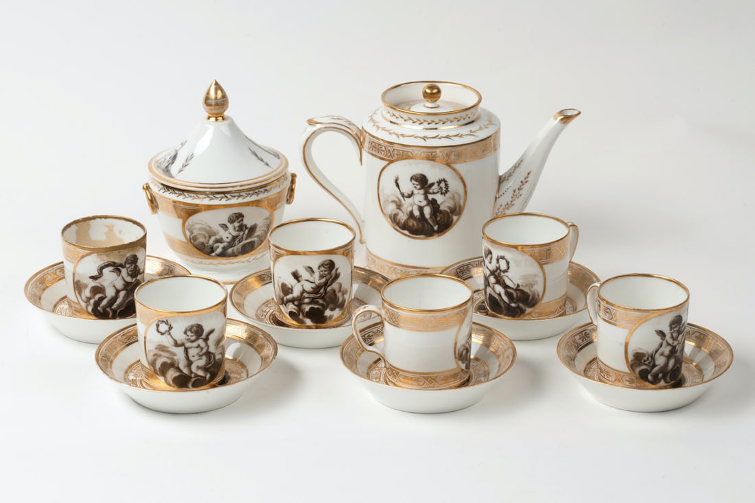 Porcelain Service Set, 19th Century, 14 pieces
