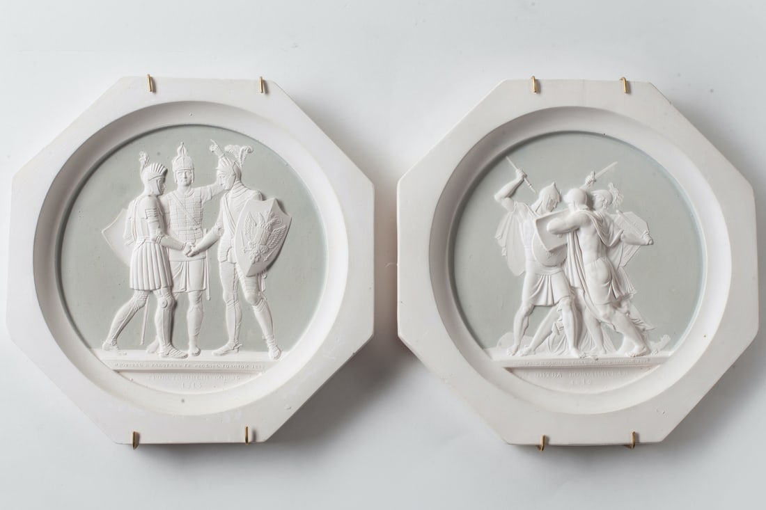 Two Russian Plaster Cast Plaque after Feodor Tolstoy