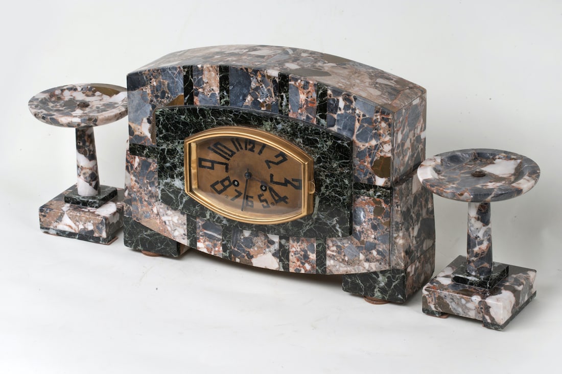 Art Deco Clock with Two Vases, early 20th century