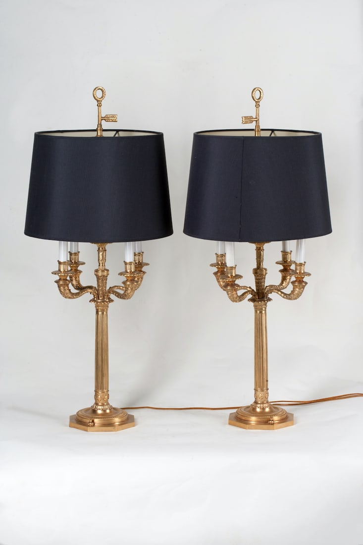 Pair of Five-Light Candelabra (Lamps), Empire