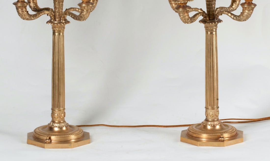 Pair of Five-Light Candelabra (Lamps), Empire