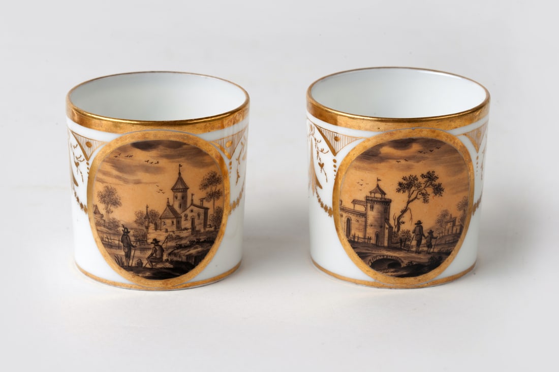Lot of two Empire Cups with Saucers, 19th century
