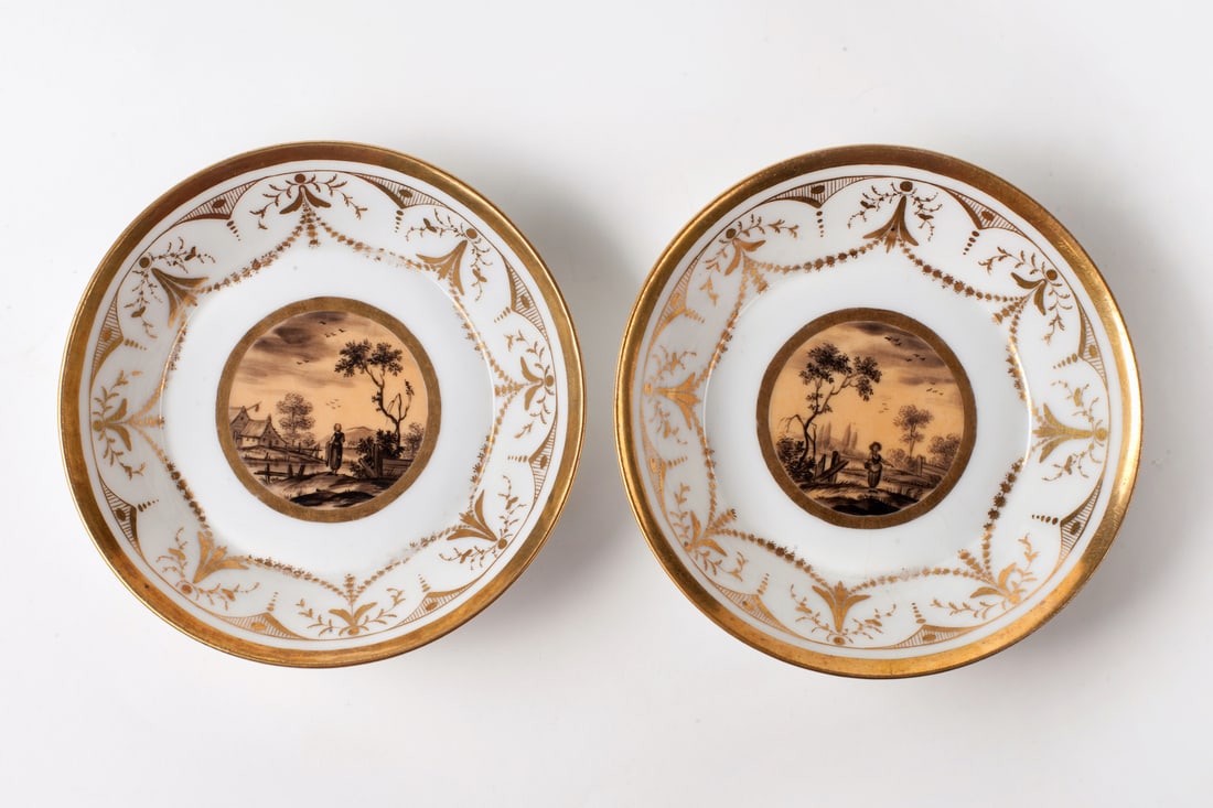 Lot of two Empire Cups with Saucers, 19th century