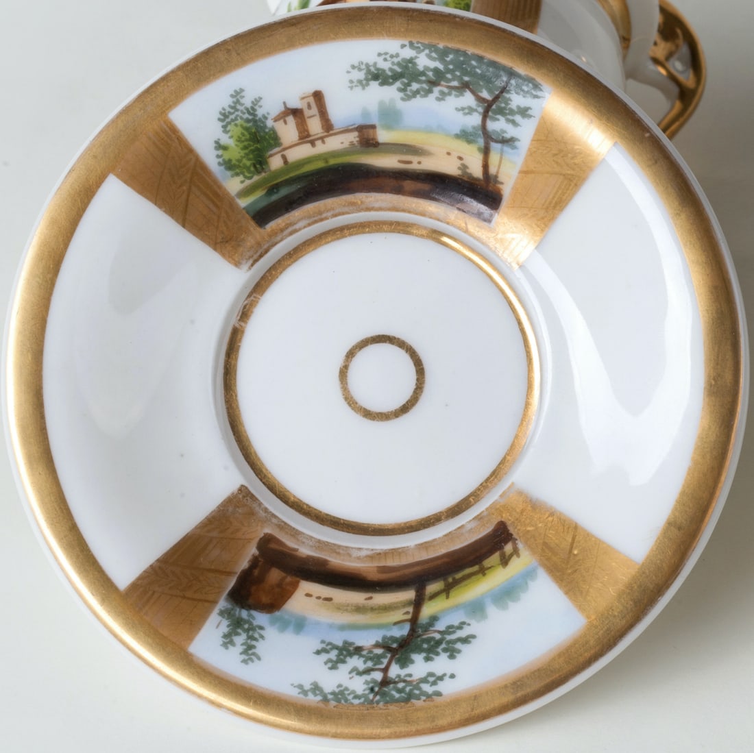 A Pair of Cups with Saucers, Polychrome Painting.