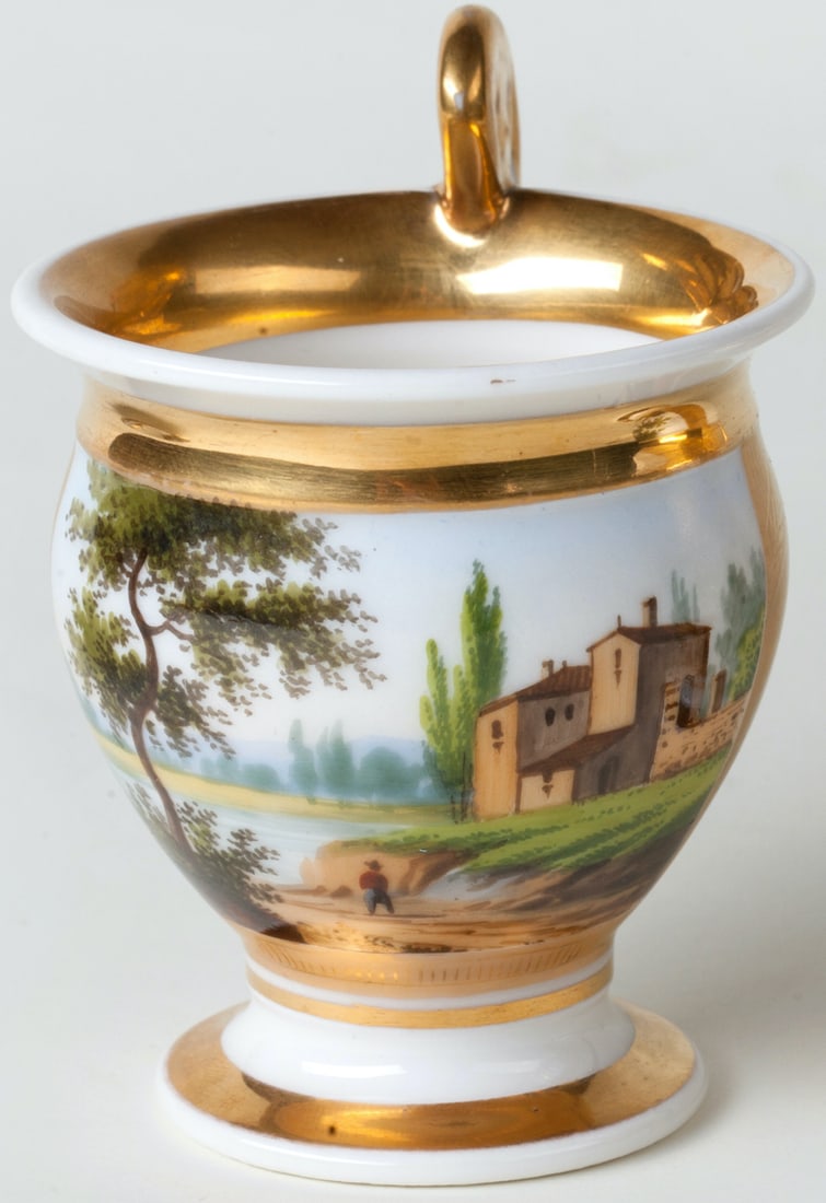 A Pair of Cups with Saucers, Polychrome Painting.