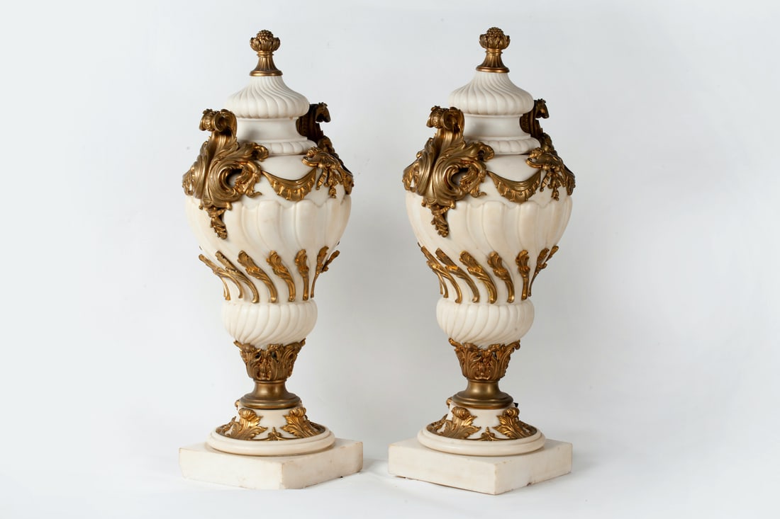 Pair of Marble Vases, Bronze, 19th century