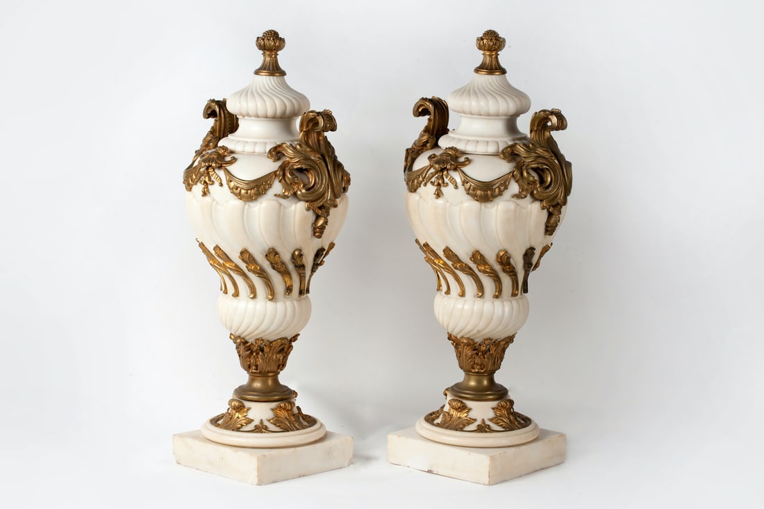 Pair of Marble Vases, Bronze, 19th century