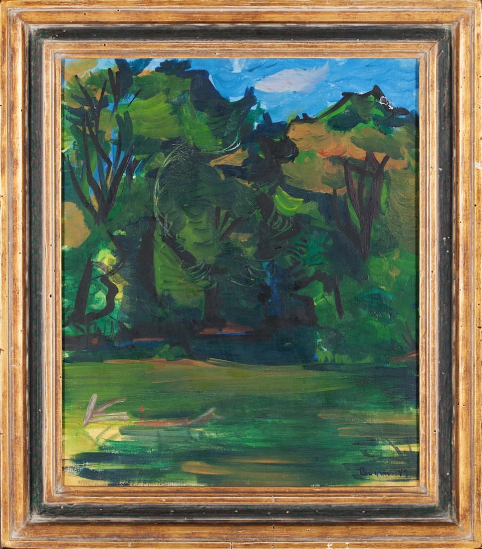 Ben BENN, 1884-1983 (Ukraine/USA): Ben BENN (1884-1983) At the park, 1949 Oil on canvas, size 61 x 50 cm (24 x 19 1/2 inches) Frame dimensions 77 x 67 cm (30 1/3 x 26 1/3 inches) Signed lower right.